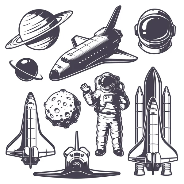 Set of vintage space elements — Stock Vector