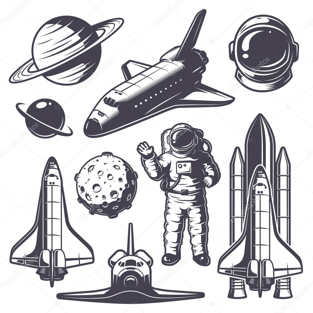 Set of vintage space elements