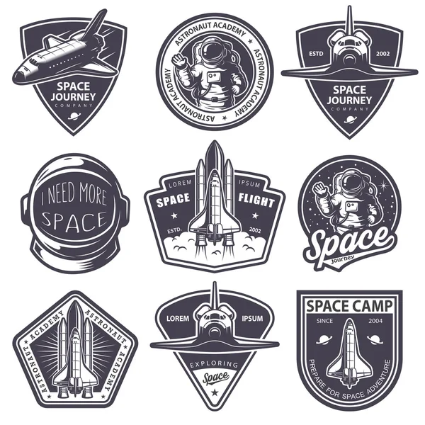 Ensemble d'insignes d'espace et d'astronautes vintage — Image vectorielle