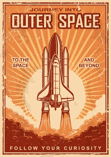 Vintage space poster with shuttle — Stock Vector