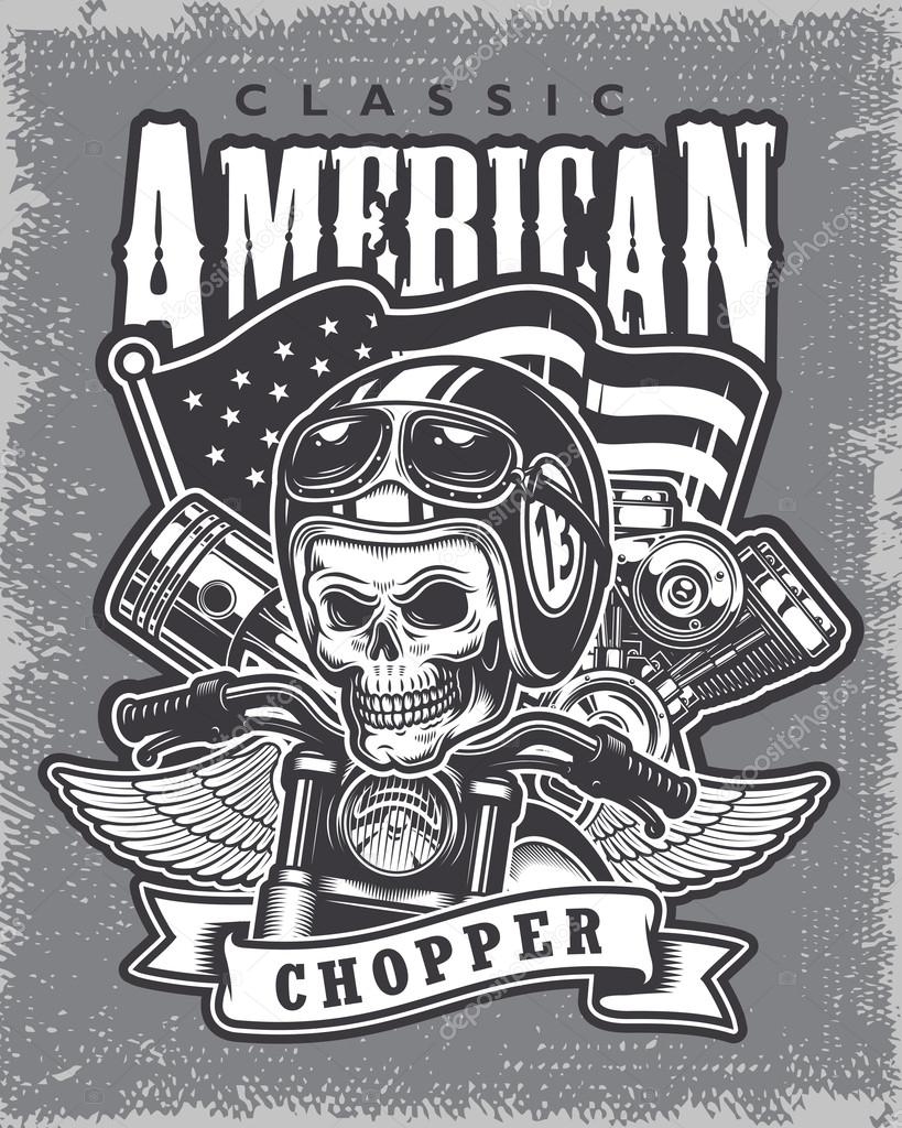 Vintage motorcycle print on grange background
