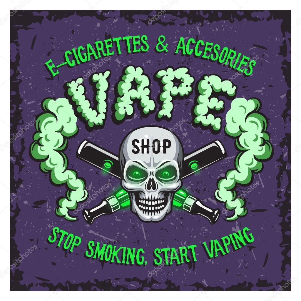 Colour vector illustration of vape smoking and e-cigarettes. For sticker, poster, emblem, print