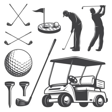 Vintage golf öğeleri kümesi