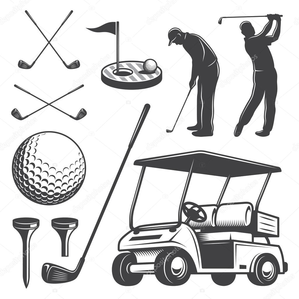 Set of vintage golf elements. Monochrome style