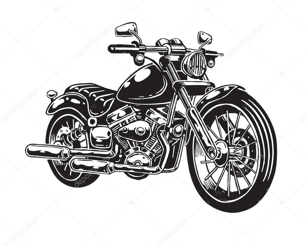 Vector illustration of hand drawn motorcycle isolated on white background. Monochrome style