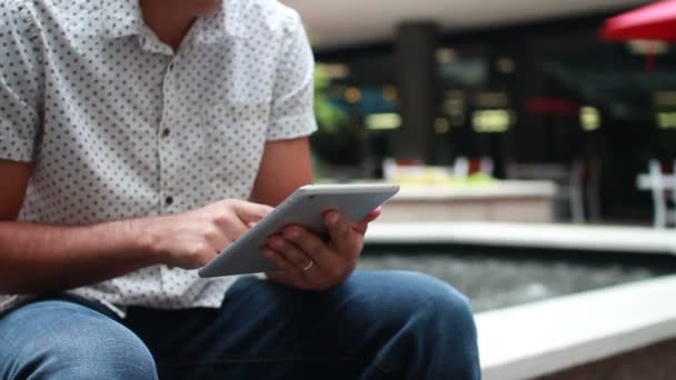 Man Using Tablet Computer Touch Screen — Stock Video