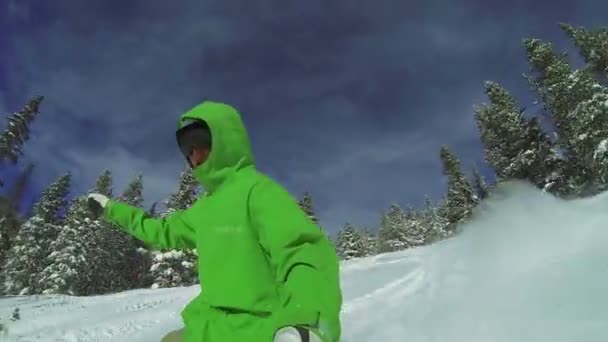 POV extreme snowboard, winter sport hd — Stockvideo