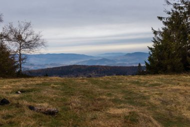 Beskids dağlarının muhteşem sonbahar manzarası. Polonya 'da Beskid Zywiecki' deki dağ patikaları.