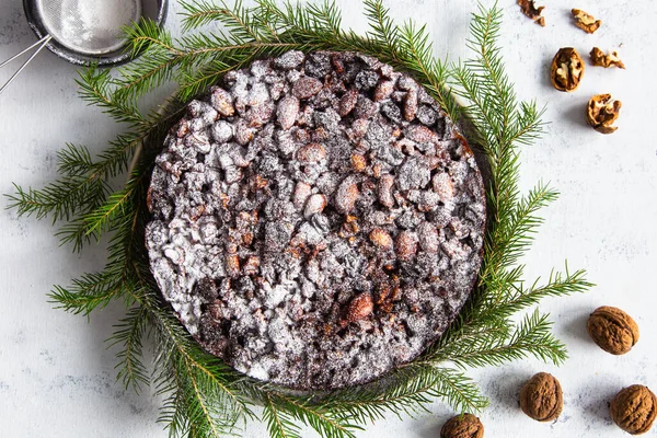 Panforte Gâteau Noël Italien Traditionnel Aux Noix Fruits Secs Vue — Photo