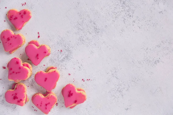 San Valentín Galletas Forma Corazón Con Salpicaduras Color Rosa —  Fotos de Stock