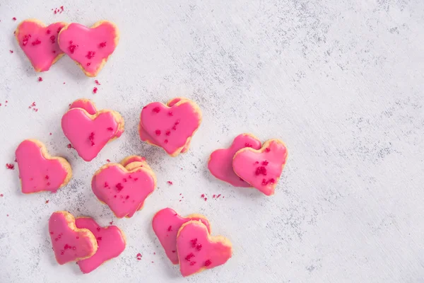 San Valentín Galletas Forma Corazón Con Salpicaduras Color Rosa —  Fotos de Stock