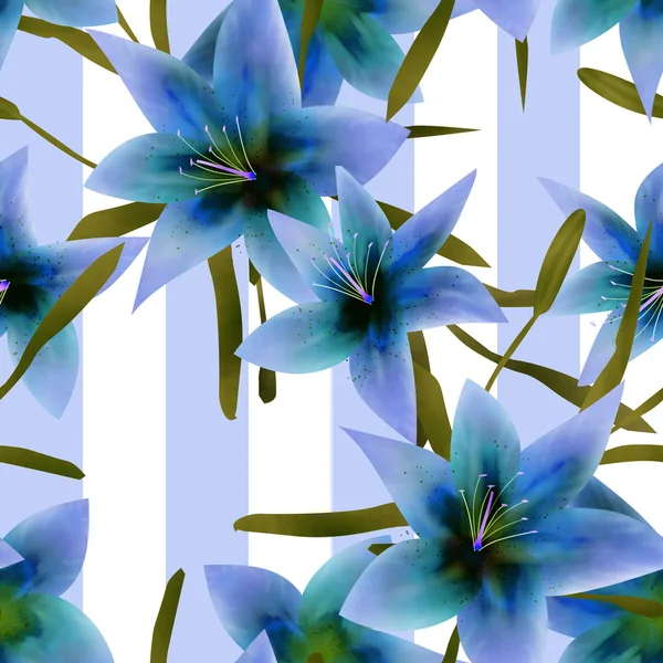 Seamless pattern with blue lilies texture background — Stock Photo