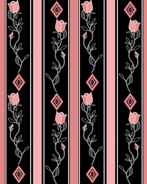Seamless cartoon roses flowers pattern striped background