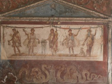Pompei duvarları - freskler - Romanesk villaların ve genelevlerin iç kısımları. Güney İtalya
