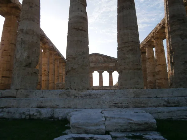 Paestum templi - Hera, Neptune, Athéna - v Cilentu v jižní Itálii. staletí řecké nadvlády — Stock fotografie