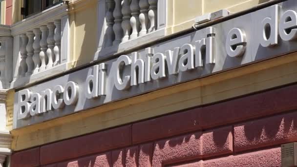 Levanto, Italy - augellas 2020: zoomout footage over the Chiavari Bank group logo — 비디오