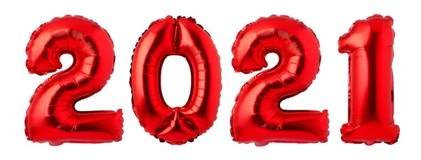 Números 2021 Feitos Balões Vermelhos Isolados Fundo Branco Conceito Ano — Fotografia de Stock