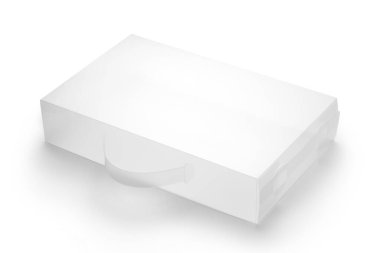 Beyaz arkaplanda izole edilmiş şeffaf plastik kutu