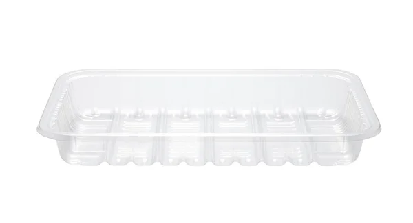 Transparentes Plastik Tablett Für Lebensmittel Isoliert Auf Weißem Hintergrund — Stockfoto