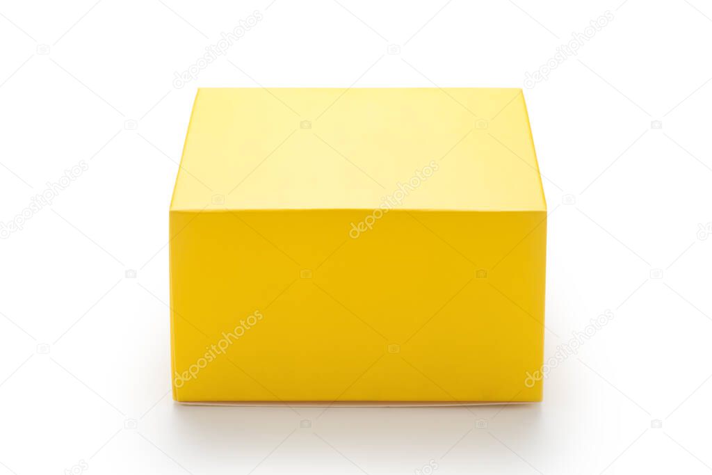 Yellow paper box isolated on white background