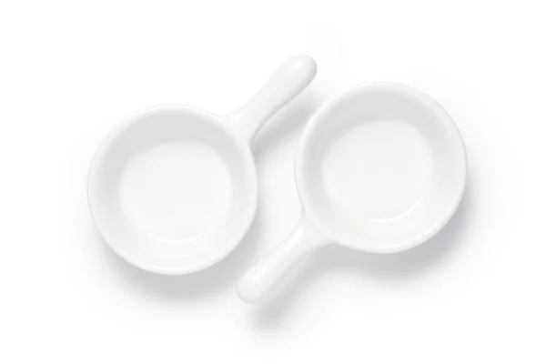 Белое Керамическое Блюдо Белом Фоне Вид Сверху — стоковое фото