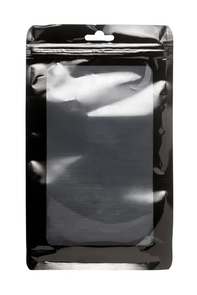 Bolsa Embalaje Plástico Negro Sobre Fondo Blanco — Foto de Stock