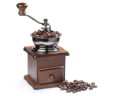 Kahve değirmeni ve fasulye.