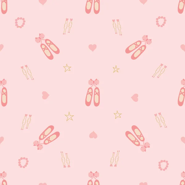 Ballerina pointe shoes and hearts on a soft pink background — Stock Vector