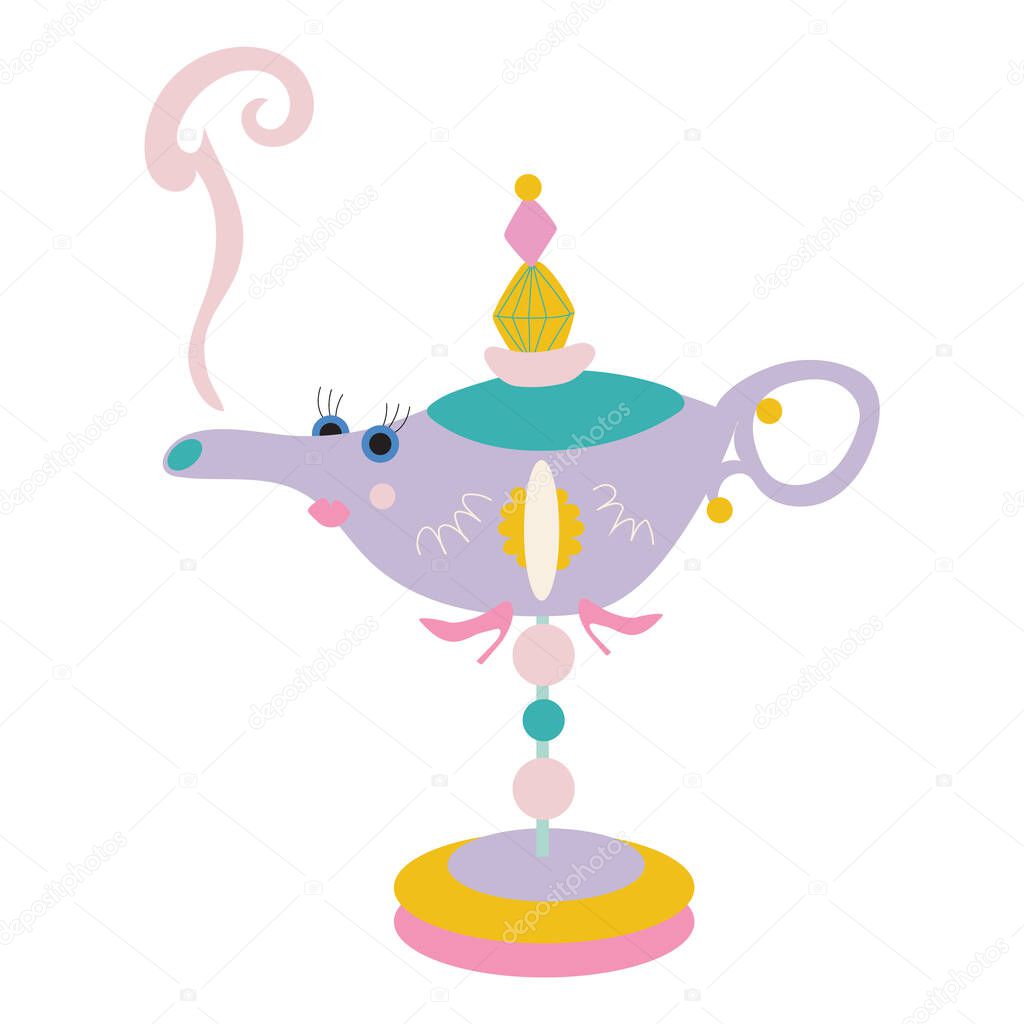 Stylized, fun, and cute oil lamp for children on a white background.