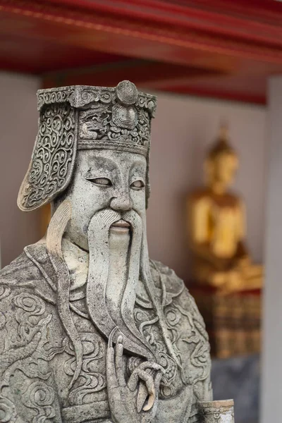 Oude Portret Chinese Krijger Stenen Pop Houtsnijwerk Beeldhouwkunst Figuren Versieren — Stockfoto