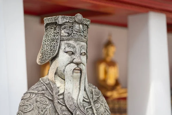 Oude Portret Chinese Krijger Stenen Pop Houtsnijwerk Beeldhouwkunst Figuren Versieren — Stockfoto