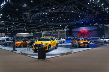 Bangkok, Tayland - 24 Mart 2021: Nissan güzel sergi tasarım çizim sergisi IMPACT Sergi ve Kongre Merkezi 'nde 42. Bangkok Uluslararası Otomobil Fuarı 2021' de sergileniyor.