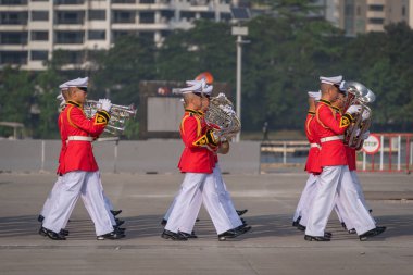 Bangkok, Tayland - 18 Kasım 2019: Tayland Kraliyet Silahlı Kuvvetleri Savunma ve Güvenlik Teşkilatı Gösteri Orkestrası Çok Amaçlı Darbe Merkezi Tayland.