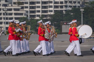 Bangkok, Tayland - 18 Kasım 2019: Tayland Kraliyet Silahlı Kuvvetleri Savunma ve Güvenlik Teşkilatı Gösteri Orkestrası Çok Amaçlı Darbe Merkezi Tayland.