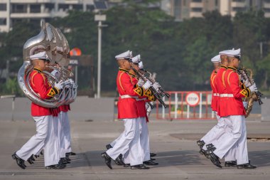Bangkok, Tayland - 18 Kasım 2019: Tayland Kraliyet Silahlı Kuvvetleri Savunma ve Güvenlik Teşkilatı Gösteri Orkestrası Çok Amaçlı Darbe Merkezi Tayland.