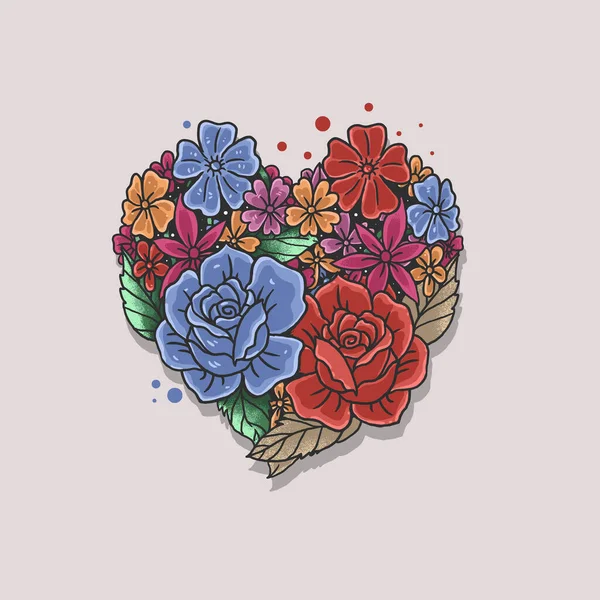 Floral Rose Heart Shape Illustration Vector — Stock Vector
