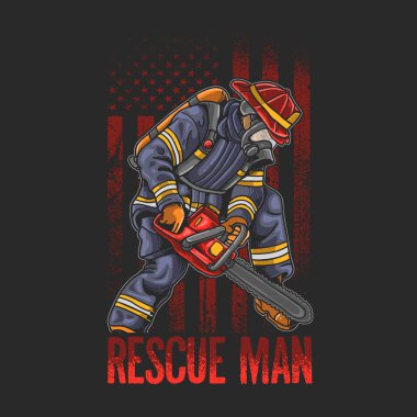 Serin itfaiye kurtarma görevlisi zincirli testere illüstrasyonunu kullan 