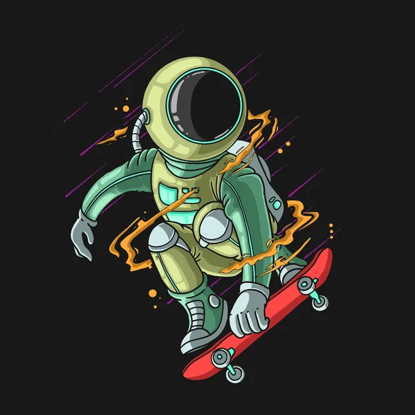 Havalı astronot kaykay oynuyor.