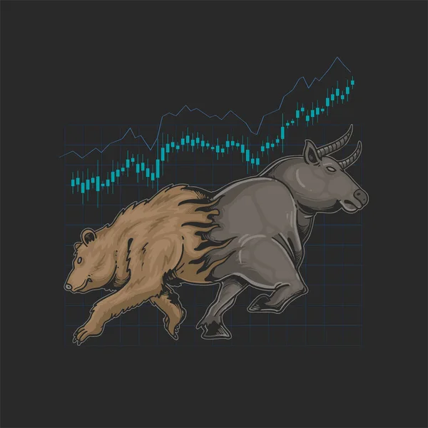 Bull Medve Kereskedelmi Crypto Szimbólum Illusztráció — Stock Vector