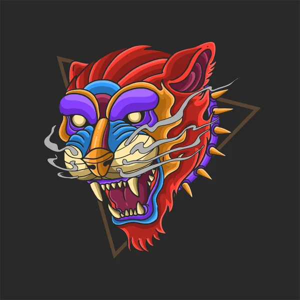 Animal Salvaje Tigre Cabeza Colorido Ilustración — Vector de stock