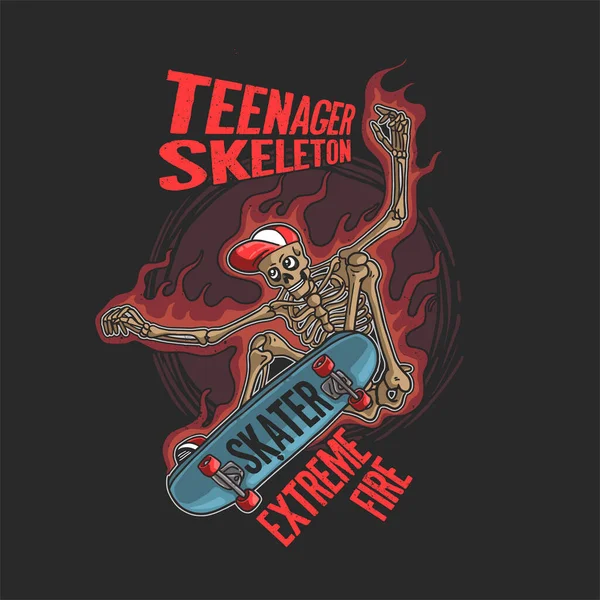 Esqueleto Adolescente Jogando Extrema Skate Ilustração —  Vetores de Stock