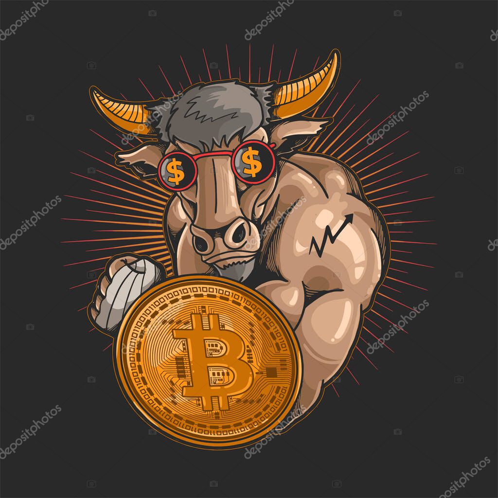 Crypto mining bull trading symbol illustration