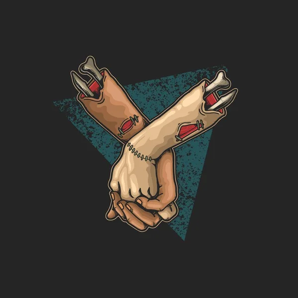 Zombie Hand Paar Liefde Vriendschap Illustratie — Stockvector