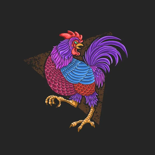 Coq Combattant Illustration Traditionnelle Colorée — Image vectorielle