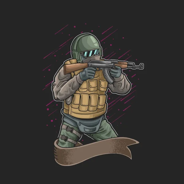 Soldat Full Rustning Bekämpa Illustration — Stock vektor