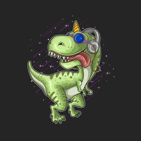 Kulaklık illüstrasyonlu sevimli dinozor.
