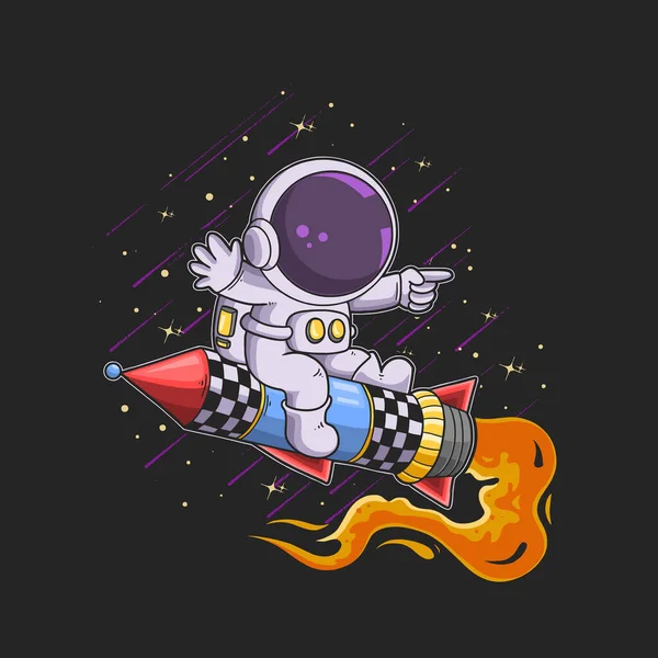 Cute Astronauta Jeździć Rakieta Jet Ilustracja — Wektor stockowy