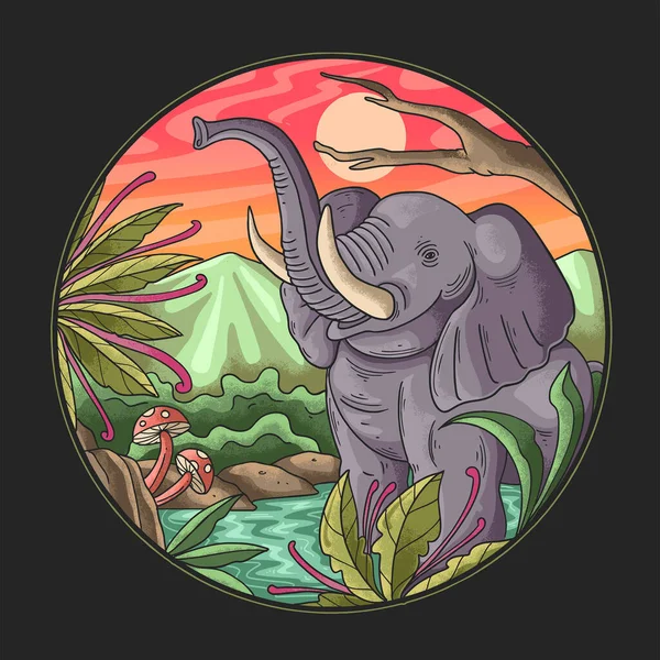 Elefante Está Bañando Río Ilustración — Vector de stock