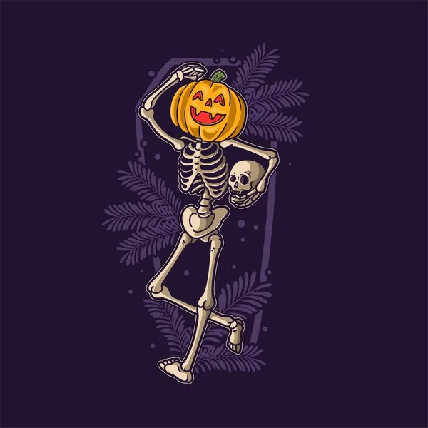 Funny Skeleton Dancing Halloween — Stock Vector