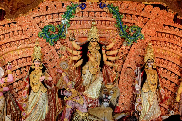 Goddess Durga Idol Decorated Puja Pandal Kolkata West Bengal India — Stock Photo, Image